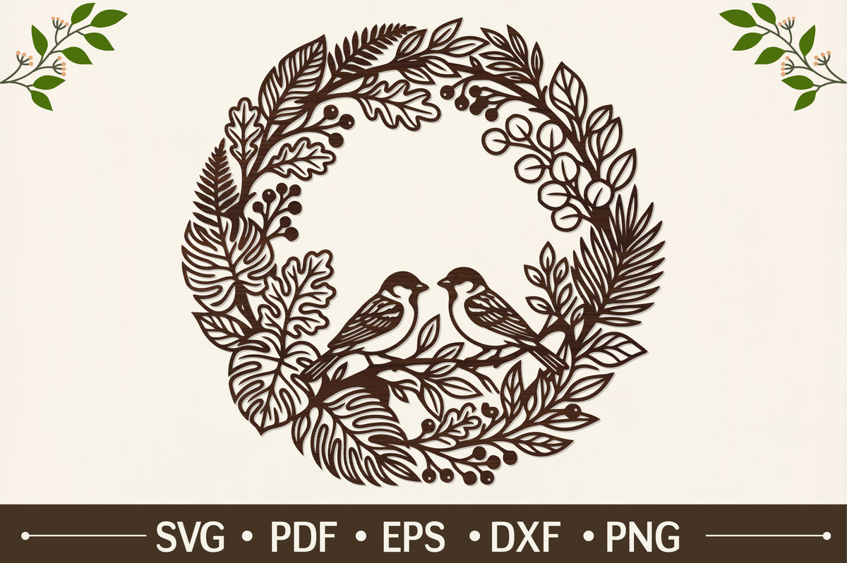 Two Birds Woodland Wreath SVG