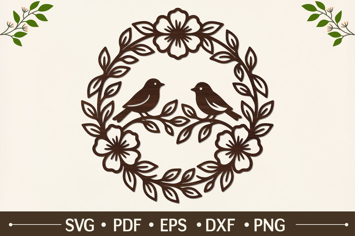 Love Birds Floral Wreath SVG