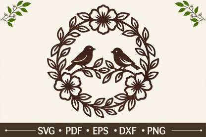 Love Birds Floral Wreath SVG