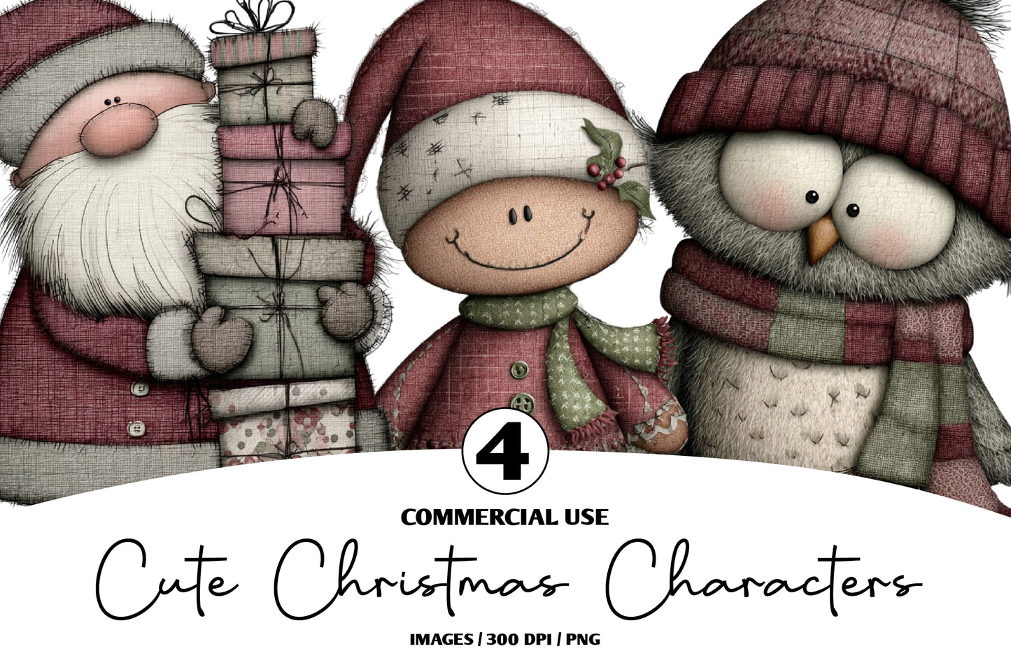 Cute Christmas Characters Clipart PNG