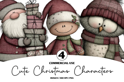 Cute Christmas Characters Clipart PNG
