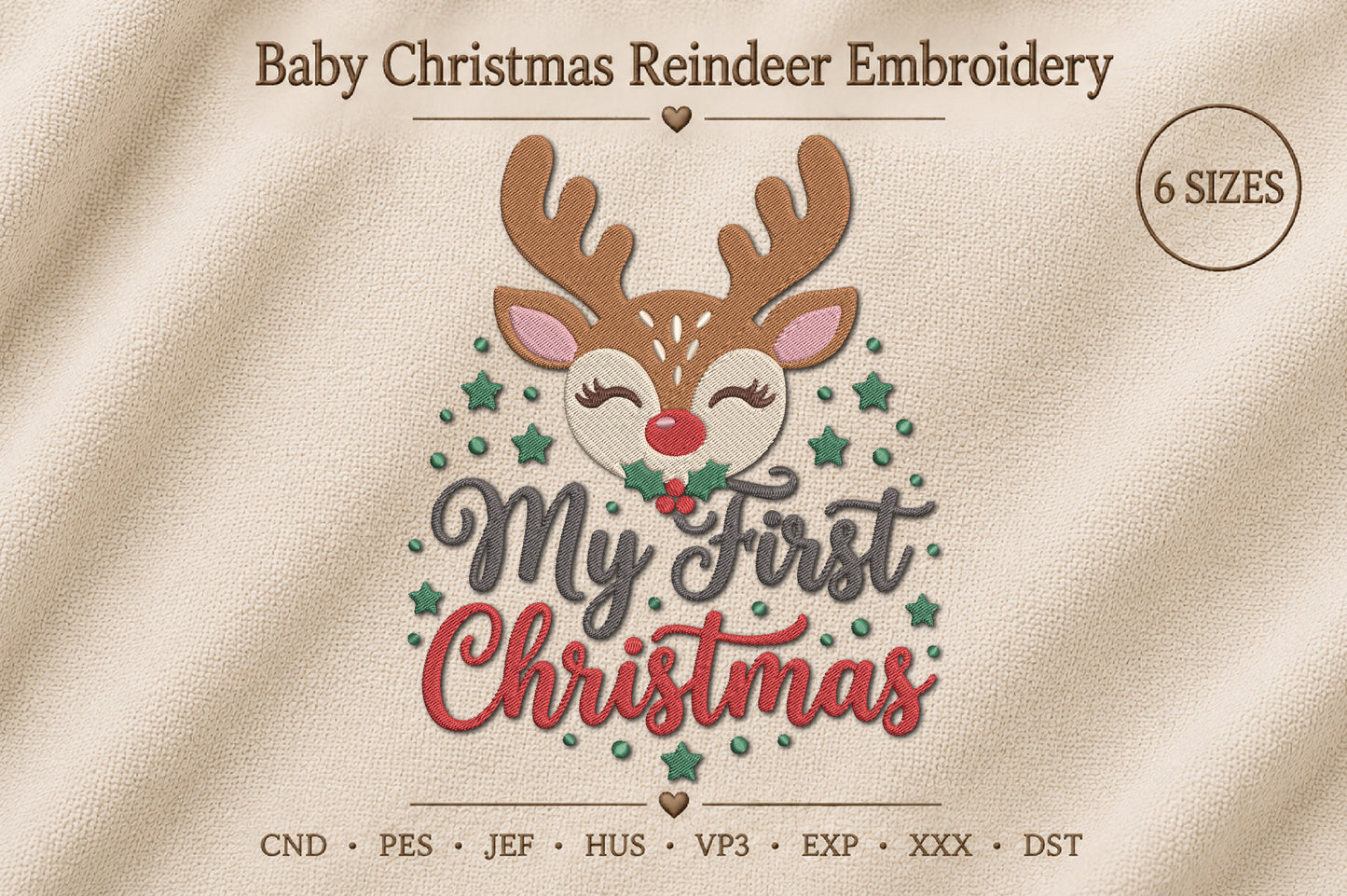 Baby Christmas Reindeer Embroidery Design – Cute Reindeer Machine Embroidery Pattern, Adorable Christmas Baby Embroidery Design
