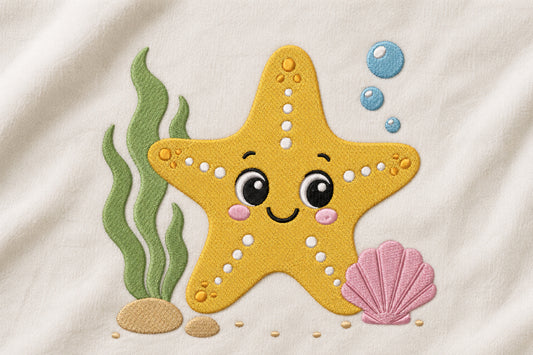 Cute Starfish Embroidery Design – Adorable Sea Star Machine Embroidery Pattern, Ocean & Beach-Themed Embroidery Design