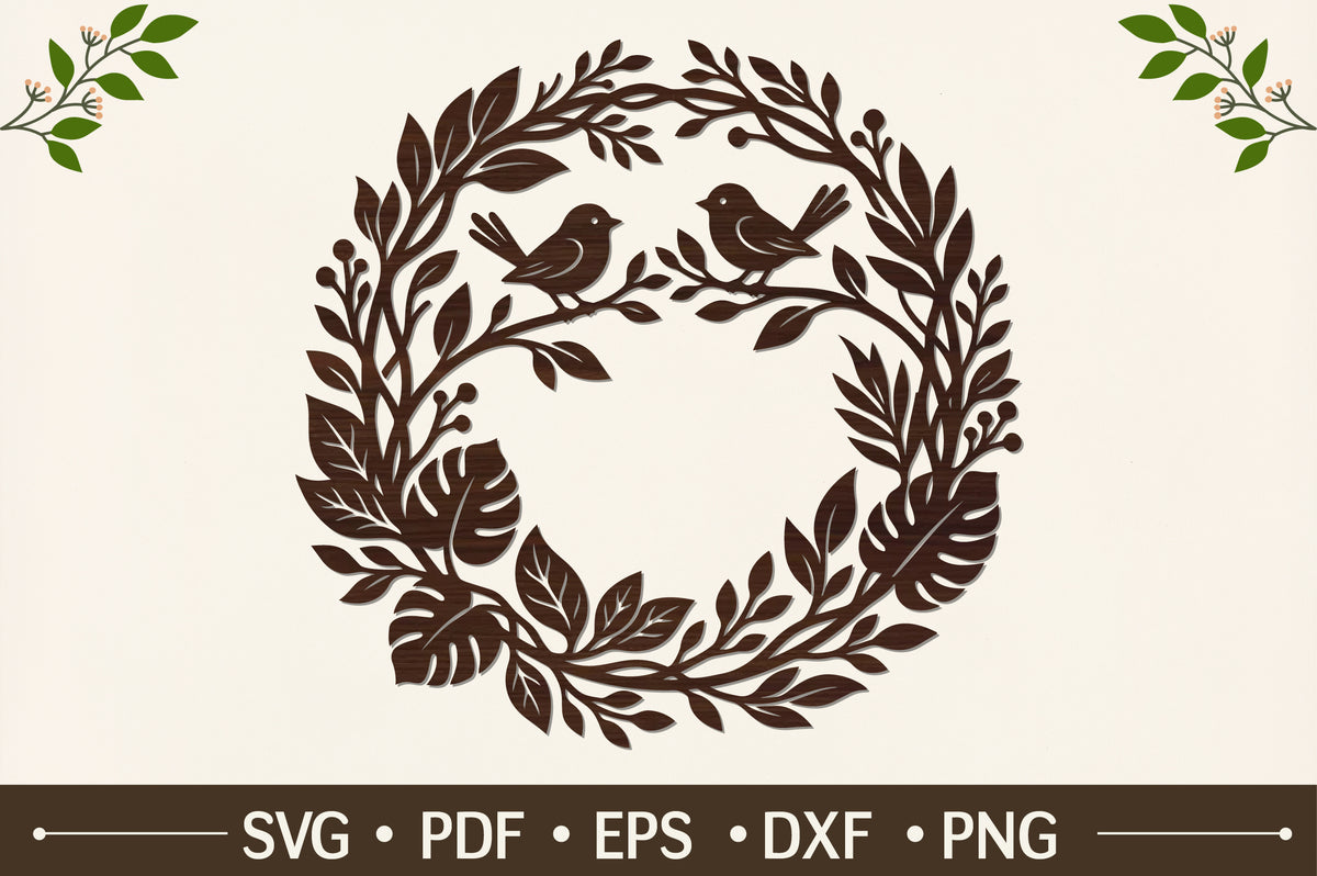 Two Birds Tropical Leaf Wreath SVG