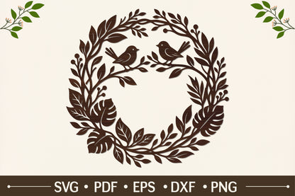 Two Birds Tropical Leaf Wreath SVG