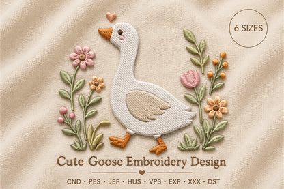 Cute Goose Embroidery Design – Adorable Goose Machine Embroidery Pattern, Sweet Farm Bird Embroidery Design