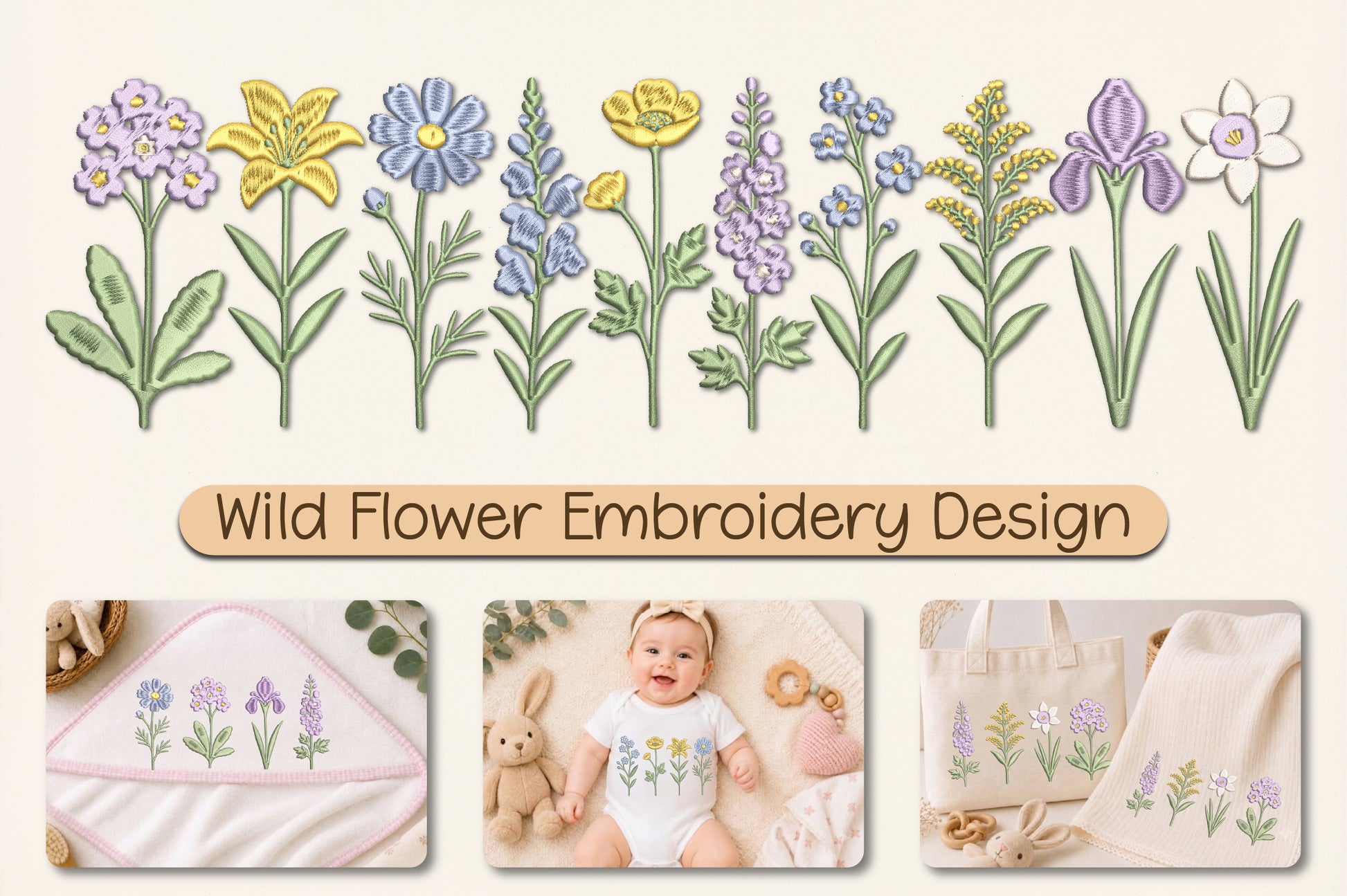 Wild Flower Machine Embroidery Design – Beautiful Botanical Floral Embroidery Pattern, Nature-Inspired Wildflower Machine Embroidery Design