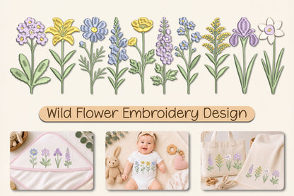 Wild Flower Machine Embroidery Design – Beautiful Botanical Floral Embroidery Pattern, Nature-Inspired Wildflower Machine Embroidery Design
