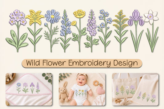 Wild Flower Machine Embroidery Design – Beautiful Botanical Floral Embroidery Pattern, Nature-Inspired Wildflower Machine Embroidery Design