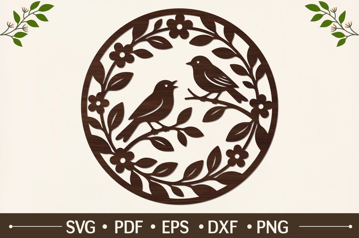 Birds in Floral Circle Laser Cut SVG