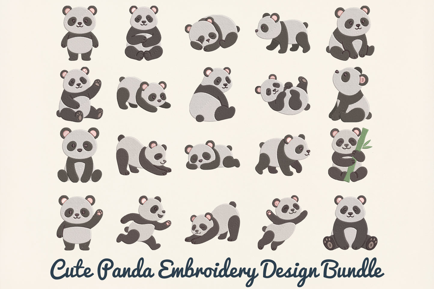 Cute Panda Embroidery Design Bundle – Adorable Panda Bear Machine Embroidery Patterns, Kawaii Animal Embroidery