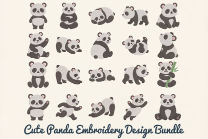 Cute Panda Embroidery Design Bundle – Adorable Panda Bear Machine Embroidery Patterns, Kawaii Animal Embroidery