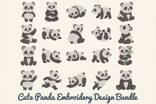 Cute Panda Embroidery Design Bundle – Adorable Panda Bear Machine Embroidery Patterns, Kawaii Animal Embroidery