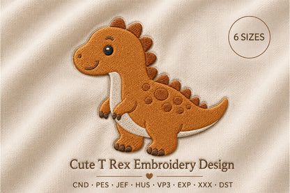 Cute T Rex Embroidery Design – Adorable Tyrannosaurus Rex Machine Embroidery Pattern, Fun Dinosaur Embroidery Design