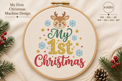 Reindeer Baby Christmas Embroidery Design – Cute Baby Reindeer Machine Embroidery Pattern, Festive Christmas Embroidery Design