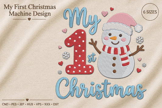My First Christmas Machine Embroidery Design – Cute Baby First Christmas Embroidery Pattern, Holiday Machine Embroidery Design