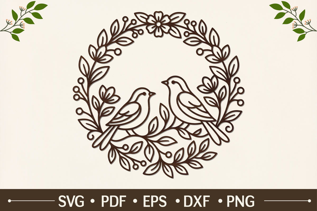 Love Birds Floral Wreath Laser Cut SVG