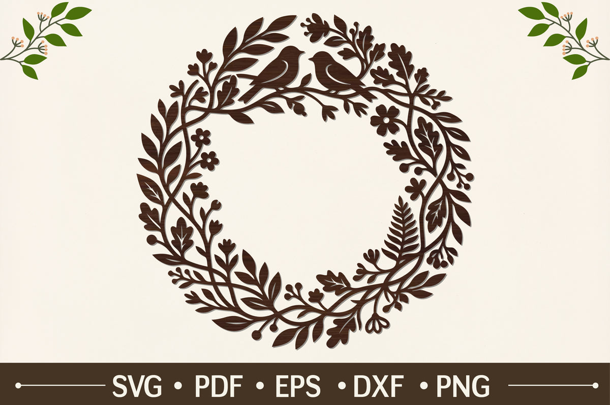 Two Birds Oak Leaf Wreath SVG