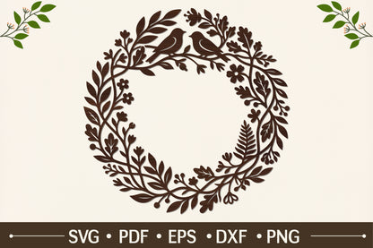 Two Birds Oak Leaf Wreath SVG