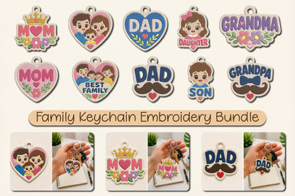 Family Keychain Embroidery Bundle – Cute Family Love Machine Embroidery Designs