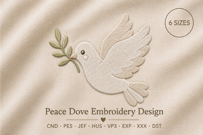 Peace Dove Embroidery Design – Elegant Dove Bird Machine Embroidery Pattern, Symbol of Peace Embroidery Design