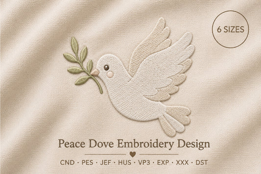 Peace Dove Embroidery Design – Elegant Dove Bird Machine Embroidery Pattern, Symbol of Peace Embroidery Design