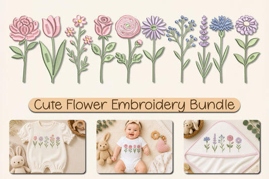 Cute Flower Embroidery Bundle – Adorable Floral Machine Embroidery Designs, Colorful Flower Embroidery