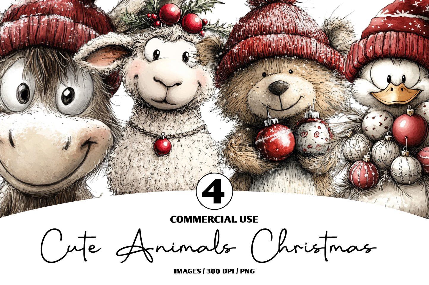 Cute Christmas Animals Clipart PNG
