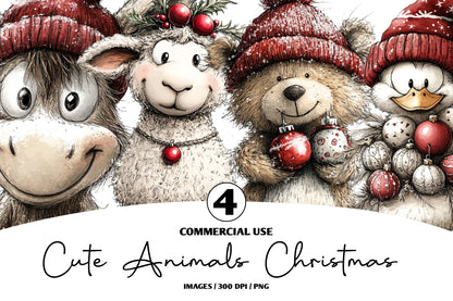 Cute Christmas Animals Clipart PNG