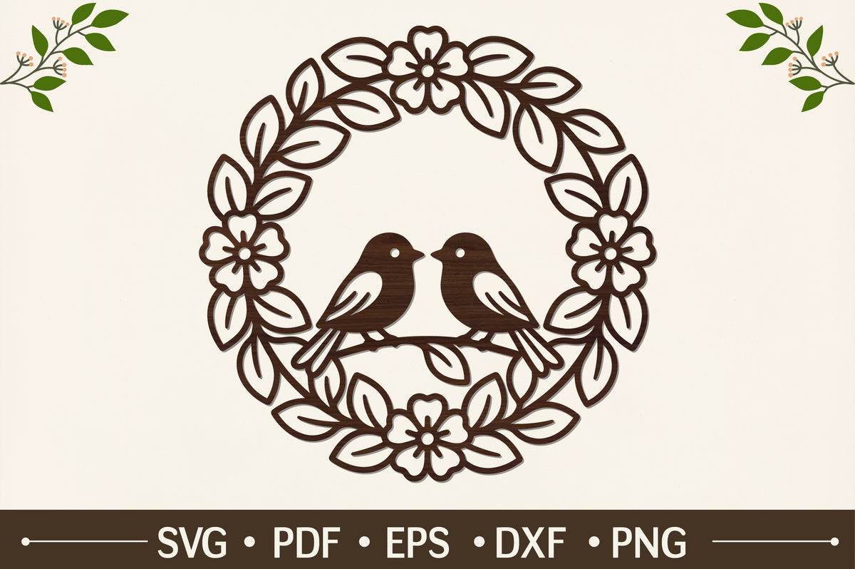 Love Birds Floral Wreath SVG