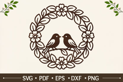 Love Birds Floral Wreath SVG