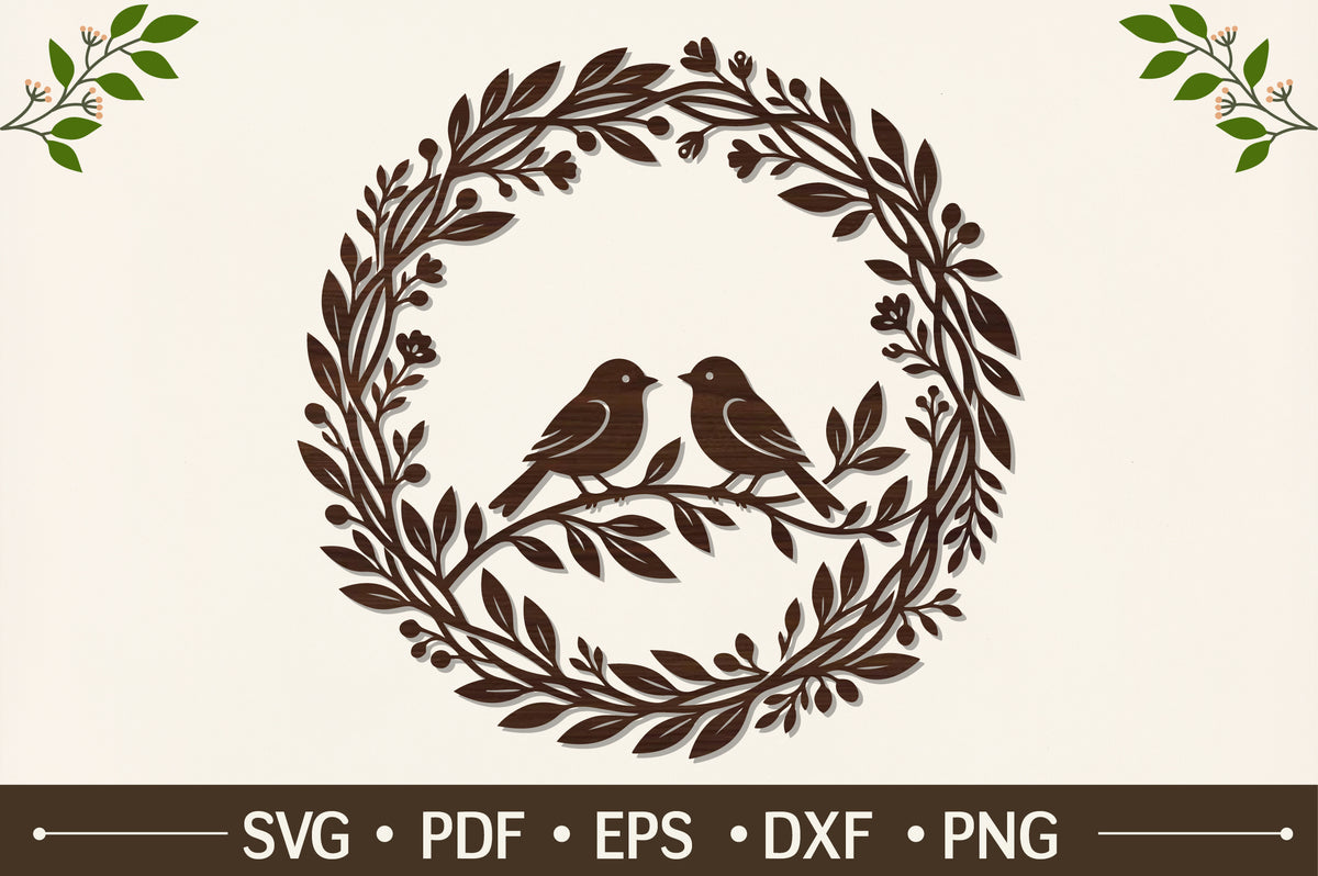 Love Birds Botanical Wreath SVG