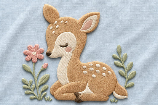 Baby Deer Machine Embroidery Design – Cute Fawn Embroidery Pattern, Adorable Woodland Deer Machine Embroidery Design
