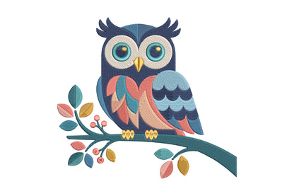 Cute Owl Embroidery Design – Adorable Woodland Owl Machine Embroidery Pattern, Sweet Forest Bird Embroidery Design