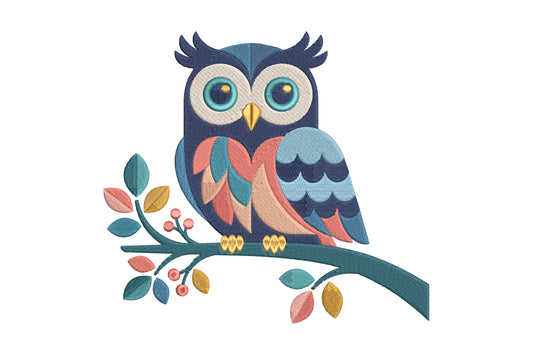 Cute Owl Embroidery Design – Adorable Woodland Owl Machine Embroidery Pattern, Sweet Forest Bird Embroidery Design