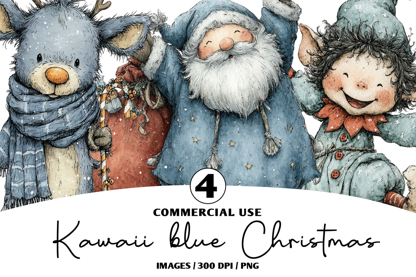 Kawaii Blue Christmas Clipart PNG