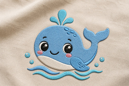 Cute Whale Embroidery Design – Adorable Whale Machine Embroidery Pattern, Sweet Ocean Sea Animal Embroidery Design