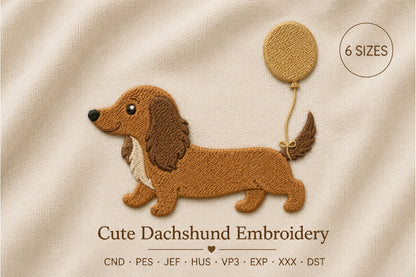 Cute Dachshund Embroidery Design – Adorable Dachshund Dog Machine Embroidery Pattern, Sweet Wiener Dog Embroidery Design