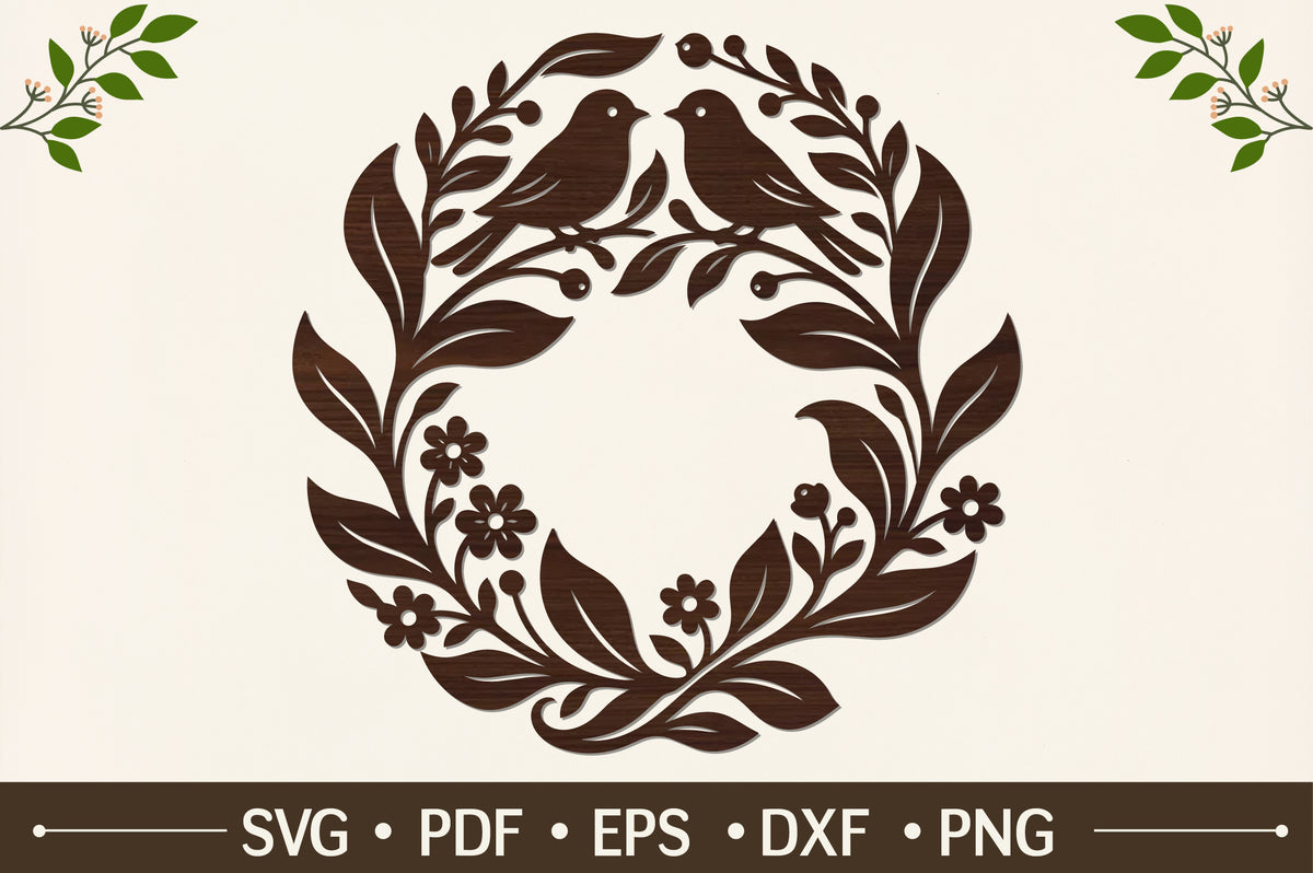Love Birds Botanical Wreath Laser Cut SVG