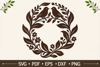 Love Birds Botanical Wreath Laser Cut SVG