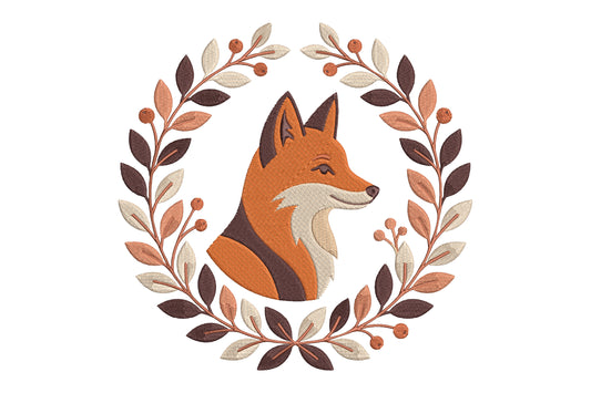Fox Floral Embroidery Design – Beautiful Fox & Botanical Flower Machine Embroidery Pattern, Woodland Animal Floral Embroidery Design