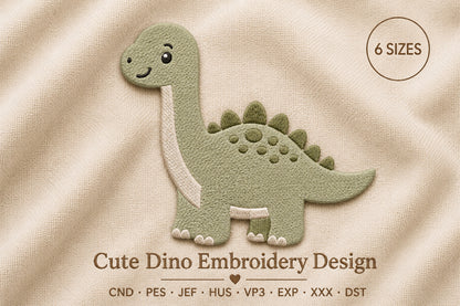 Cute Dino Embroidery Design – Adorable Dinosaur Machine Embroidery Pattern, Fun Prehistoric Animal Embroidery Design