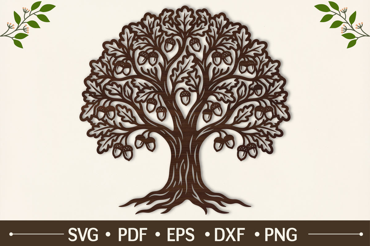 Oak Tree Acorn SVG Laser Cut