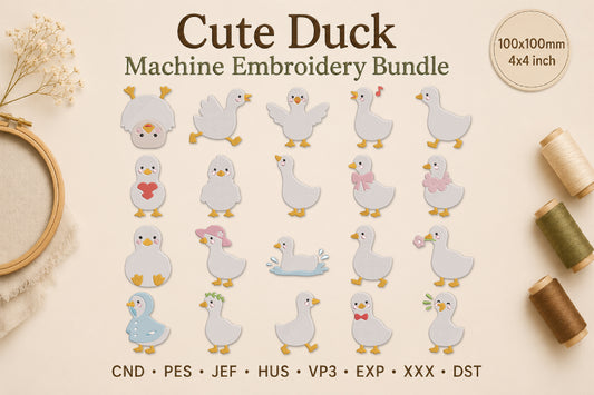Cute Duck Machine Embroidery Bundle – Adorable Duck Embroidery Designs, Sweet Farm Bird Machine Embroidery