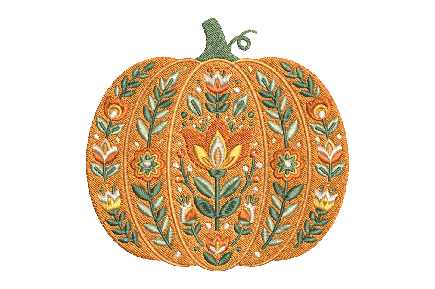 Floral Pumpkin Embroidery Design – Elegant Pumpkin & Botanical Flower Machine Embroidery Pattern, Autumn Fall Floral Embroidery Design