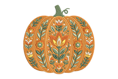 Floral Pumpkin Embroidery Design – Elegant Pumpkin & Botanical Flower Machine Embroidery Pattern, Autumn Fall Floral Embroidery Design