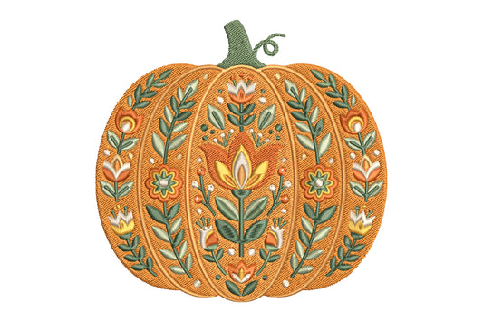 Floral Pumpkin Embroidery Design – Elegant Pumpkin & Botanical Flower Machine Embroidery Pattern, Autumn Fall Floral Embroidery Design