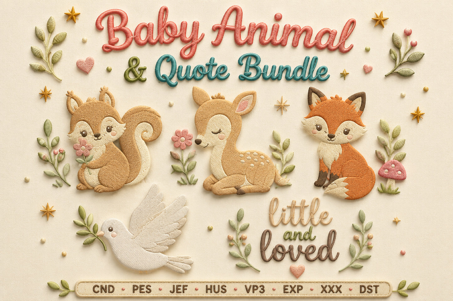 Baby Animal & Quote Embroidery Bundle – Cute Baby Animal Machine Embroidery Designs