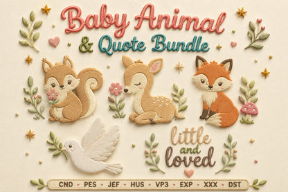 Baby Animal & Quote Embroidery Bundle – Cute Baby Animal Machine Embroidery Designs