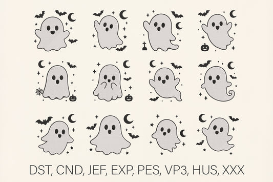 Kawaii Ghost Embroidery Bundle – Cute Halloween Ghost Machine Embroidery Designs, Adorable Spooky Embroidery